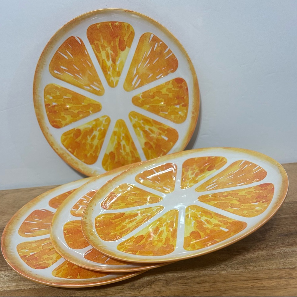 Set of 4 Orange Slice Fruit Melamine Dessert Plates 8” Hobby Lobby NEW
